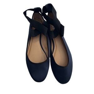 Midnight Navy Sateen Ballet Flats with Crisscross Ankle straps 9.5